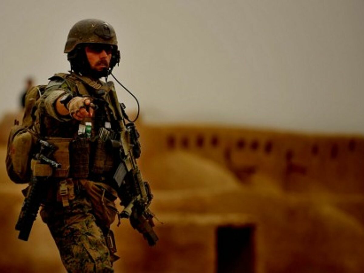 A U.S. Marine at Ranje Bala village, Farah Province