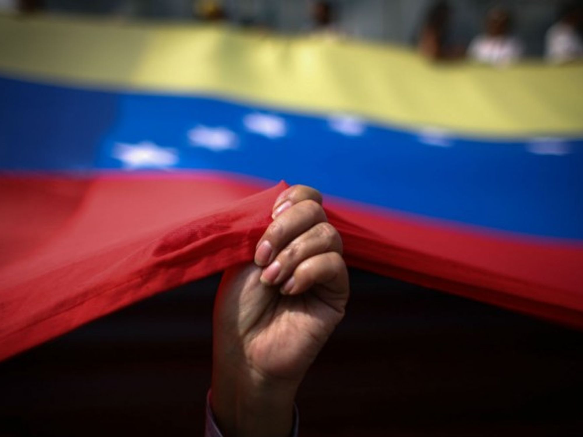 A Venezuelan flag during an anti-Maduro protest