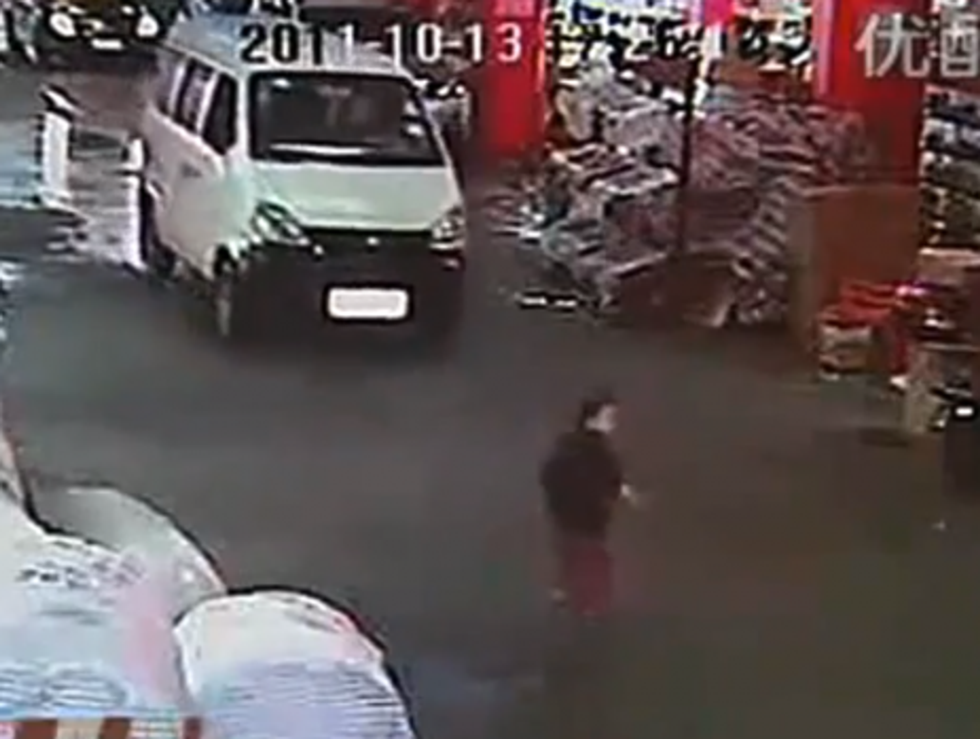A video image just before the van struck the toddler