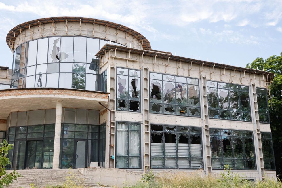 A view of a building damaged in shelling Donetsk