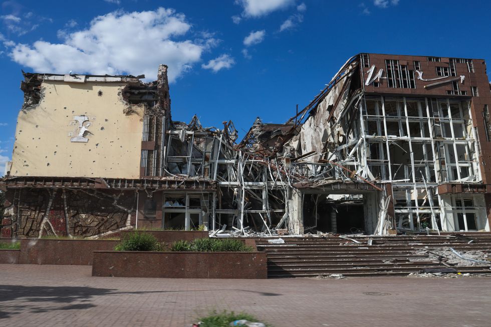 A view of a building destroyed by shelling in the embattled city of Mariupol.