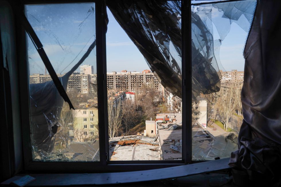 A view of buildings damaged by the shelling in Mariupol.