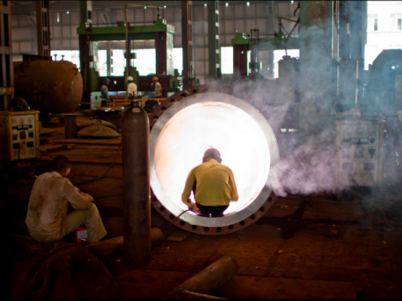 A welder in an Indian factory