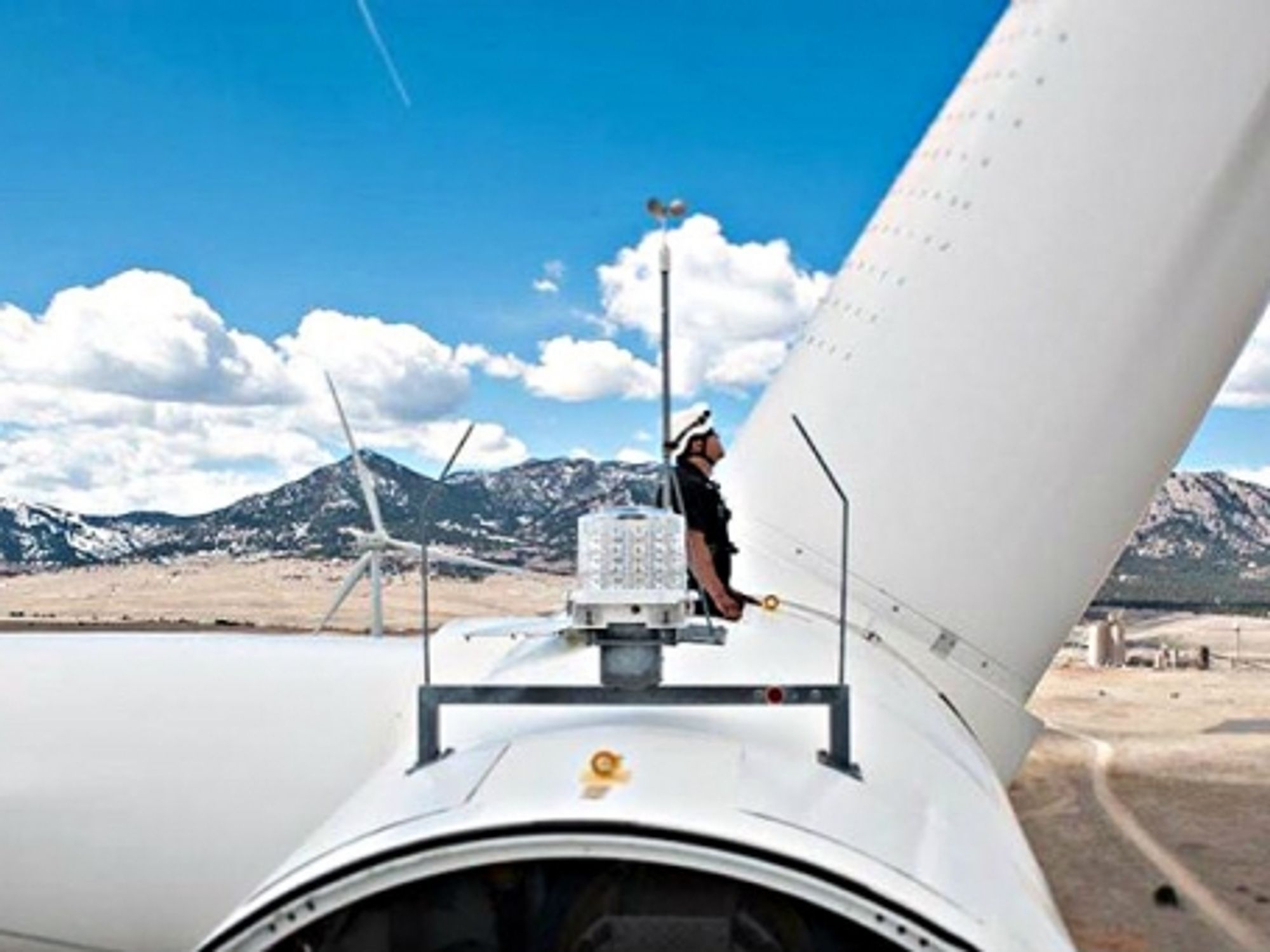 A wind turbine more than 260 feet above the ground at NREL