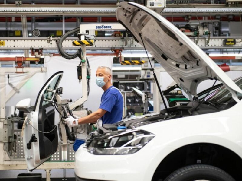 A worker at Volkswagen's Wolfsburg factory