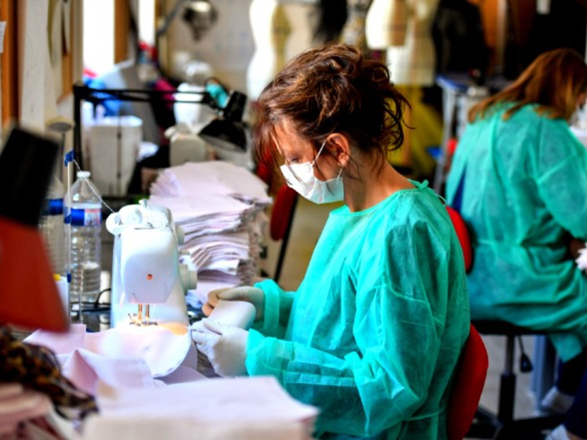 A workshop in Cannes, France dedicated to making protective masks for the community.