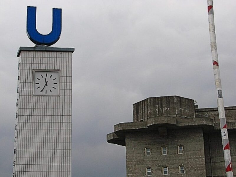 A WWII bunker next to a modern U-Bahn station