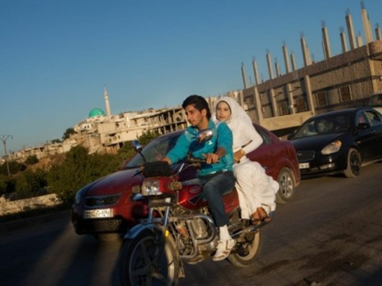 A young couple celebrate their wedding