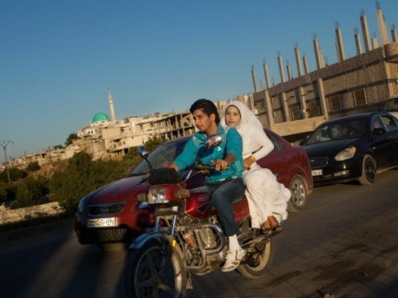 A young couple celebrate their wedding