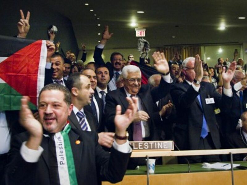 Abbas with his delegation following the UN decision