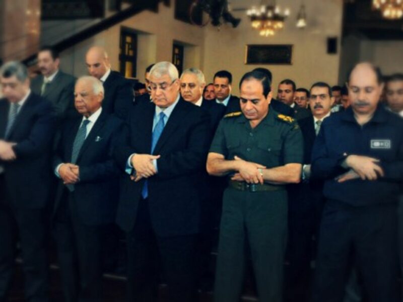 Abdel Fattah al-Sisi praying at a Cairo mosque in October 2013.