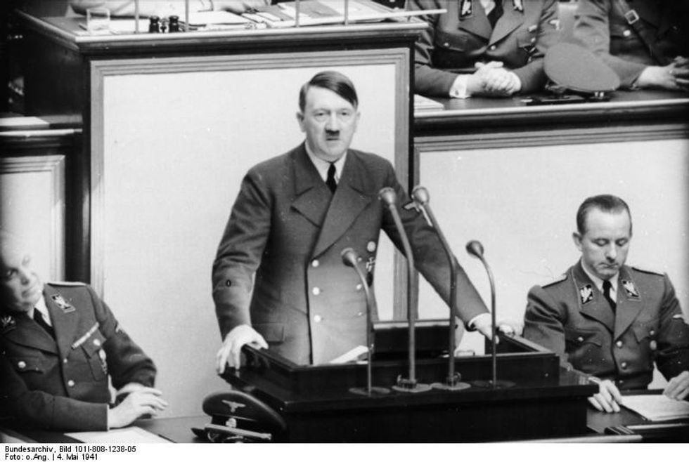 Adolf Hitler giving a speech in Berlin