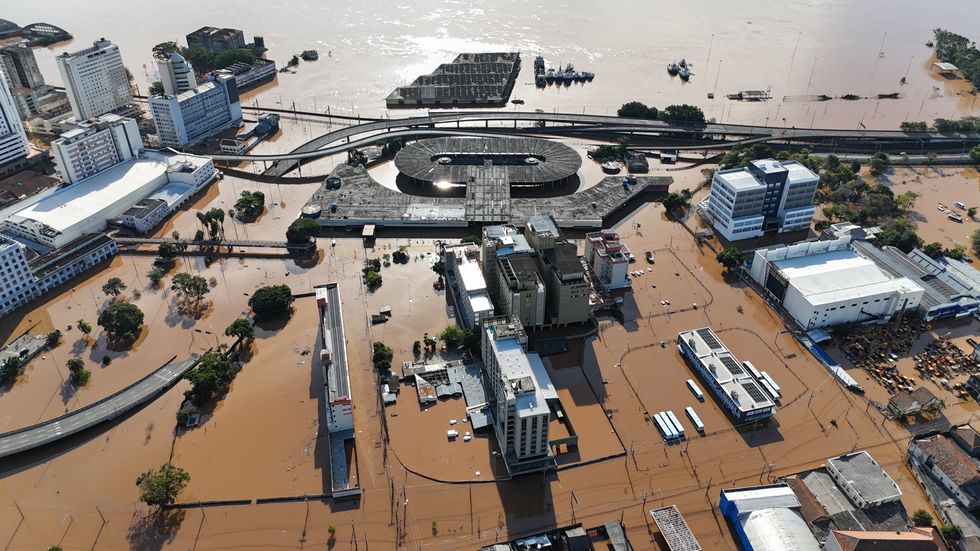 aerial photo of a flooded city