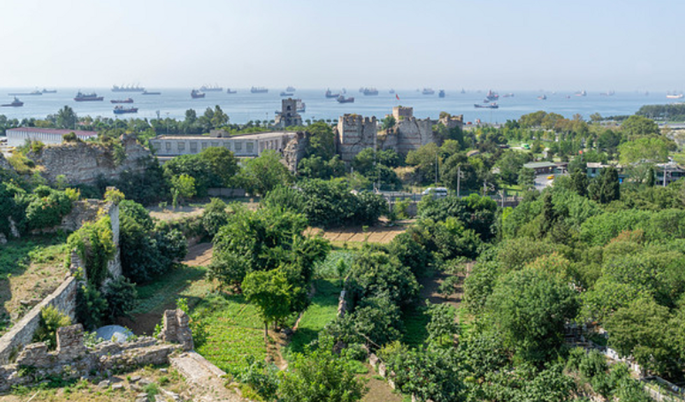 Aerial photo of Interior, courtyard and surroundings of the Yedikule Fortress Museum in Istanbul, Turkey.