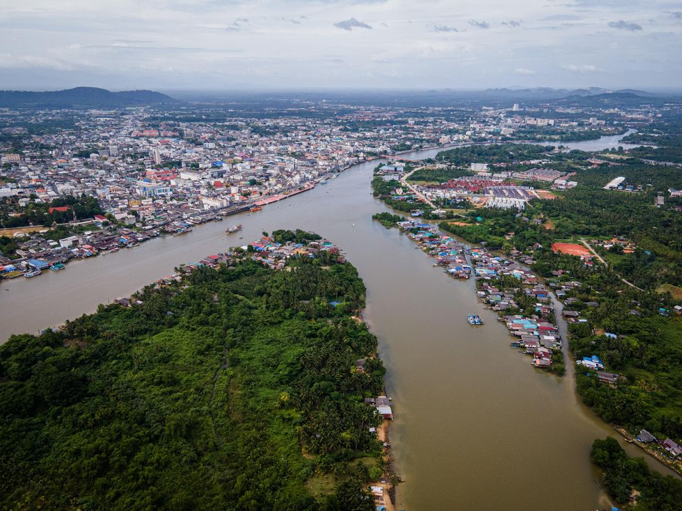 Aerial picture of the mangroves along the Tapi River in Thailand