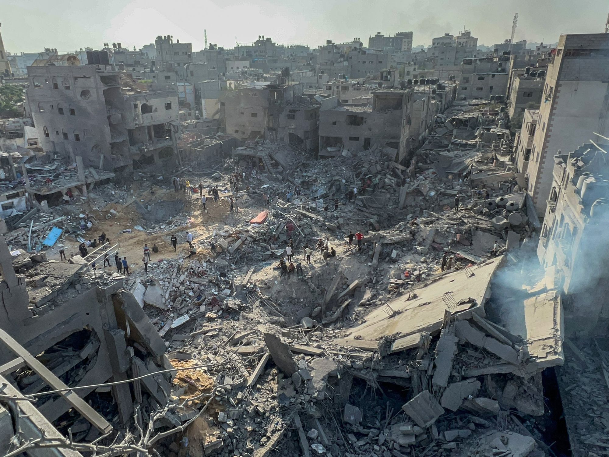 aerial view of a bombed out housing complex