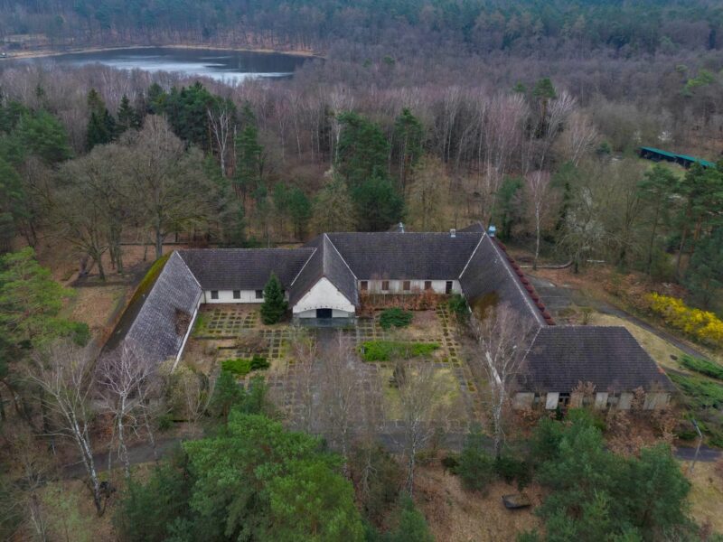 aerial view of the former villa of Reich Propaganda Minister Joseph Goebbels near Brandenburg's Bogensee lake