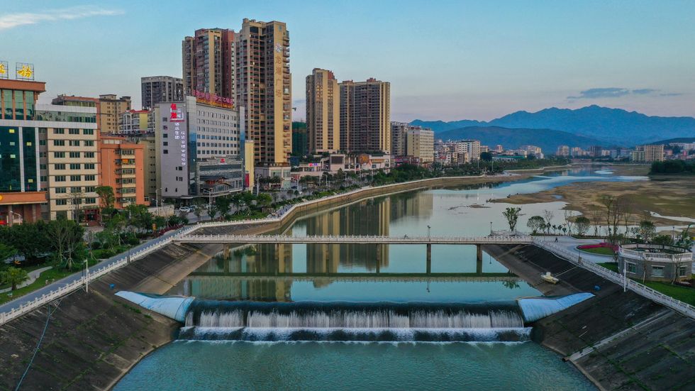 Aerial view of the Wengjiang River near