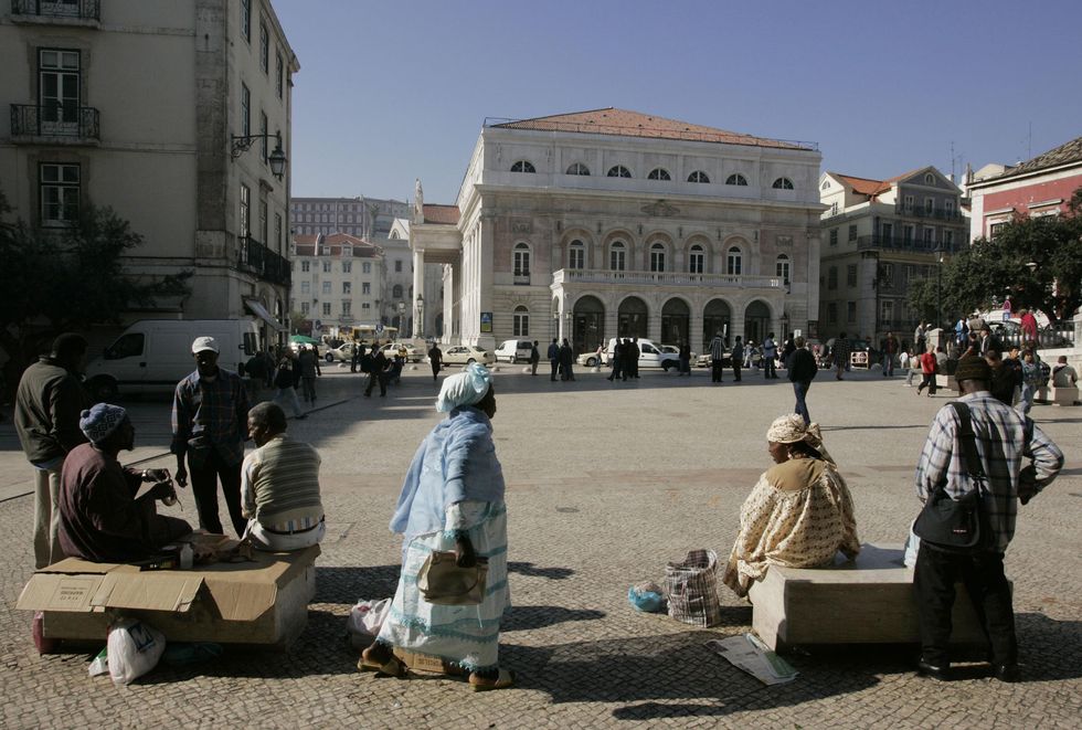 African immigrants at Rosio square in Lisbon, Portugal