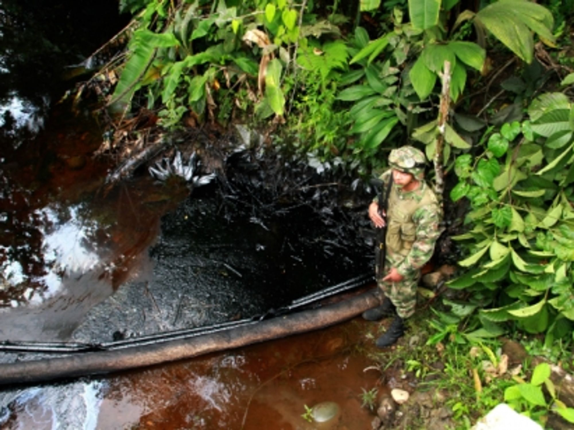 After the FARC intercepted a convoy of trucks transporting crude oil in Colombia's state of Putumayo, in July 2014.