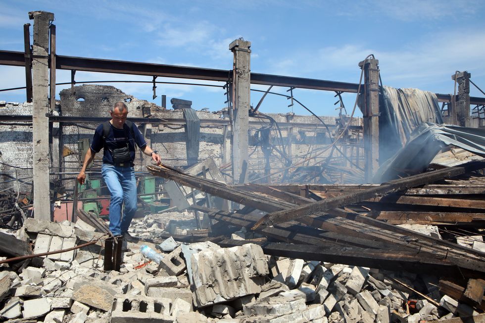 Aftermath of a rocket attack on the Mashhidropryvid plant by the Russian troops in Kharkiv