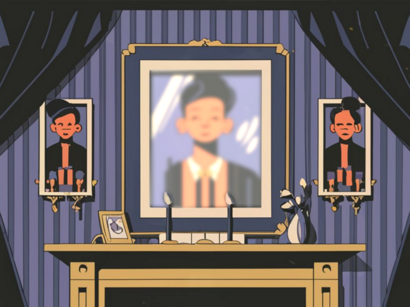 AI-generated illustration of a fading portrait above a mantelpiece