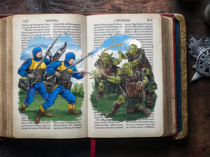 AI-generated image of Ukrainian soldiers fighting Orcs from Lord of the Rings.