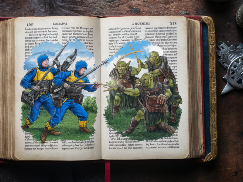 AI-generated image of Ukrainian soldiers fighting Orcs from Lord of the Rings.