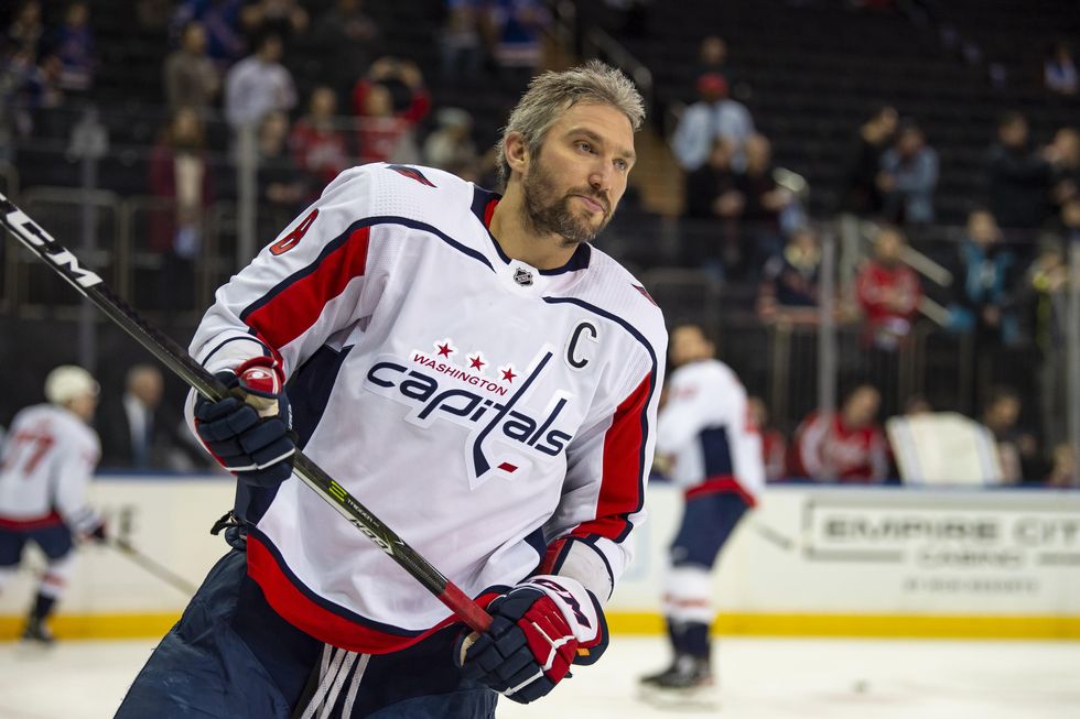 Alex Ovechkin warming up on ice before a match