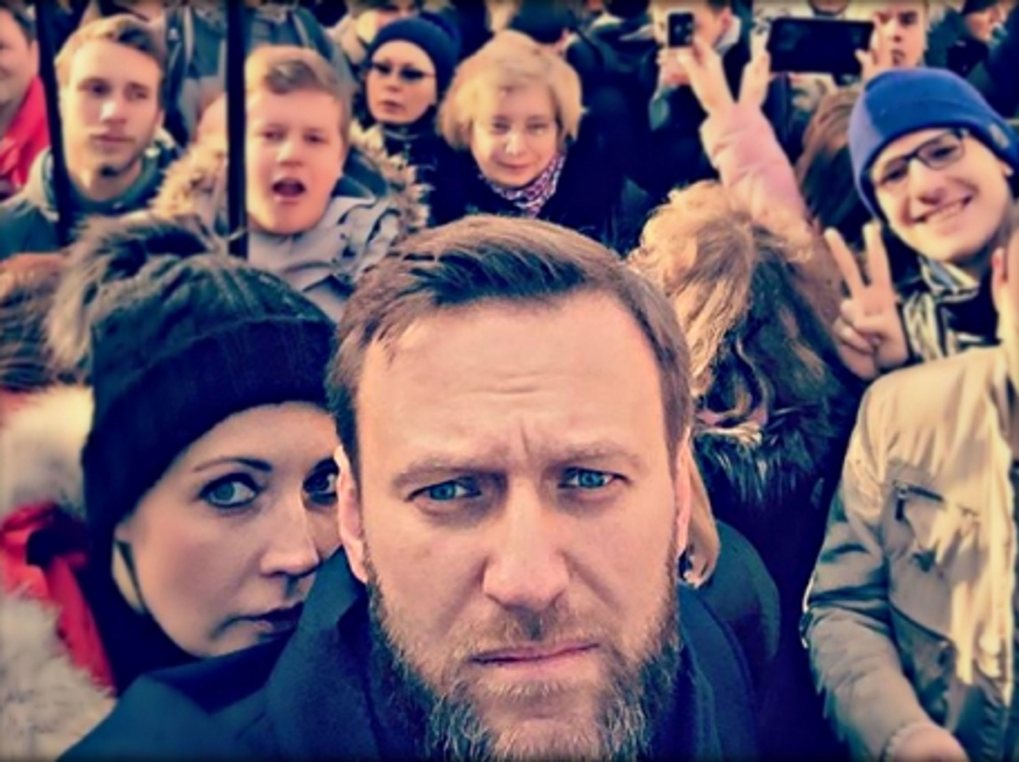 Alexei Navalny participating in a February march in memory of Boris Nemtsov in Moscow