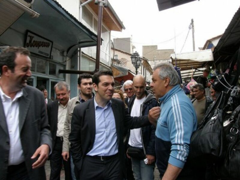 Alexis Tsipras (center), head of the Coalition of the Radical Left SYRIZA parliamentary group (PIAZZA del POPOLO)