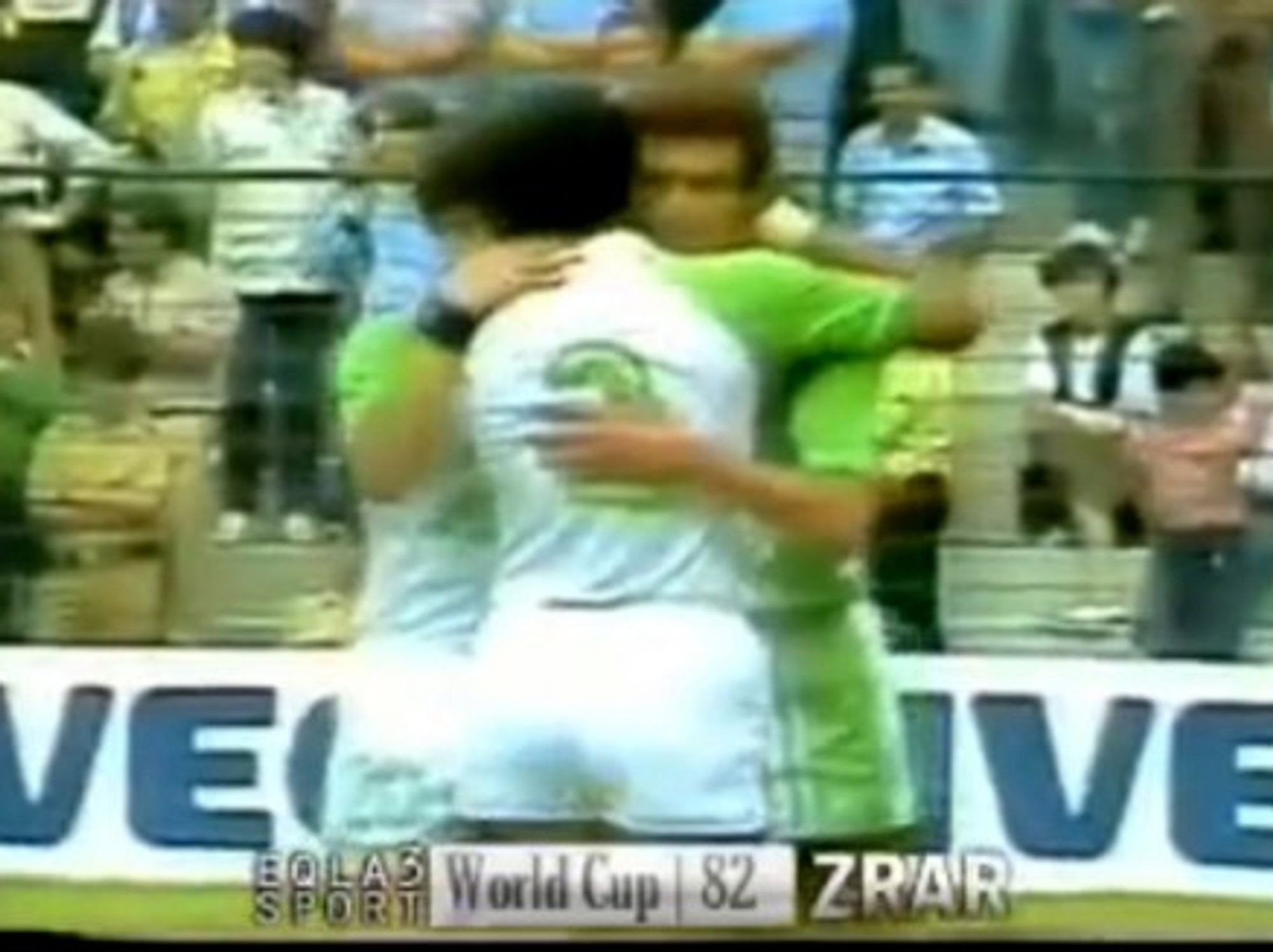 Algerian players celebrating a goal against Chile in the 1982 World Cup