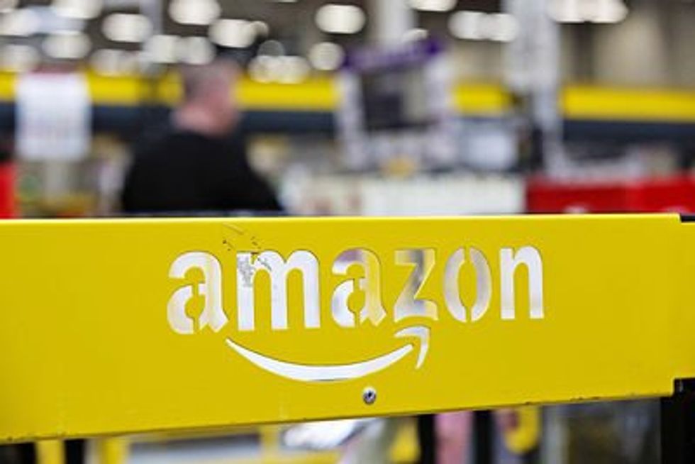 Amazon logo in Amazon WRO2 distribution center in Wroclaw, Poland.