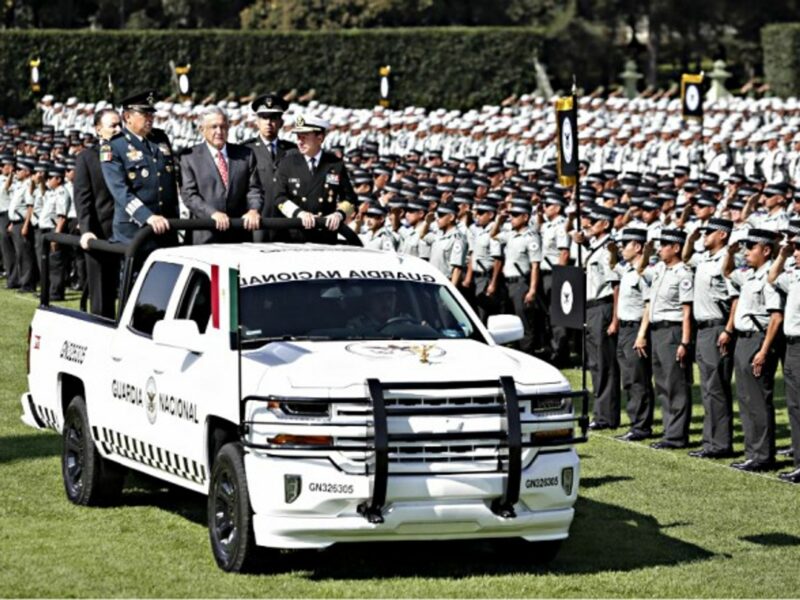 AMLO last month at the deployment of 70,000 national guard troops.