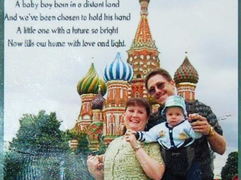 An adoption announcement of a New Jersey couple and the baby boy adopted in Russia