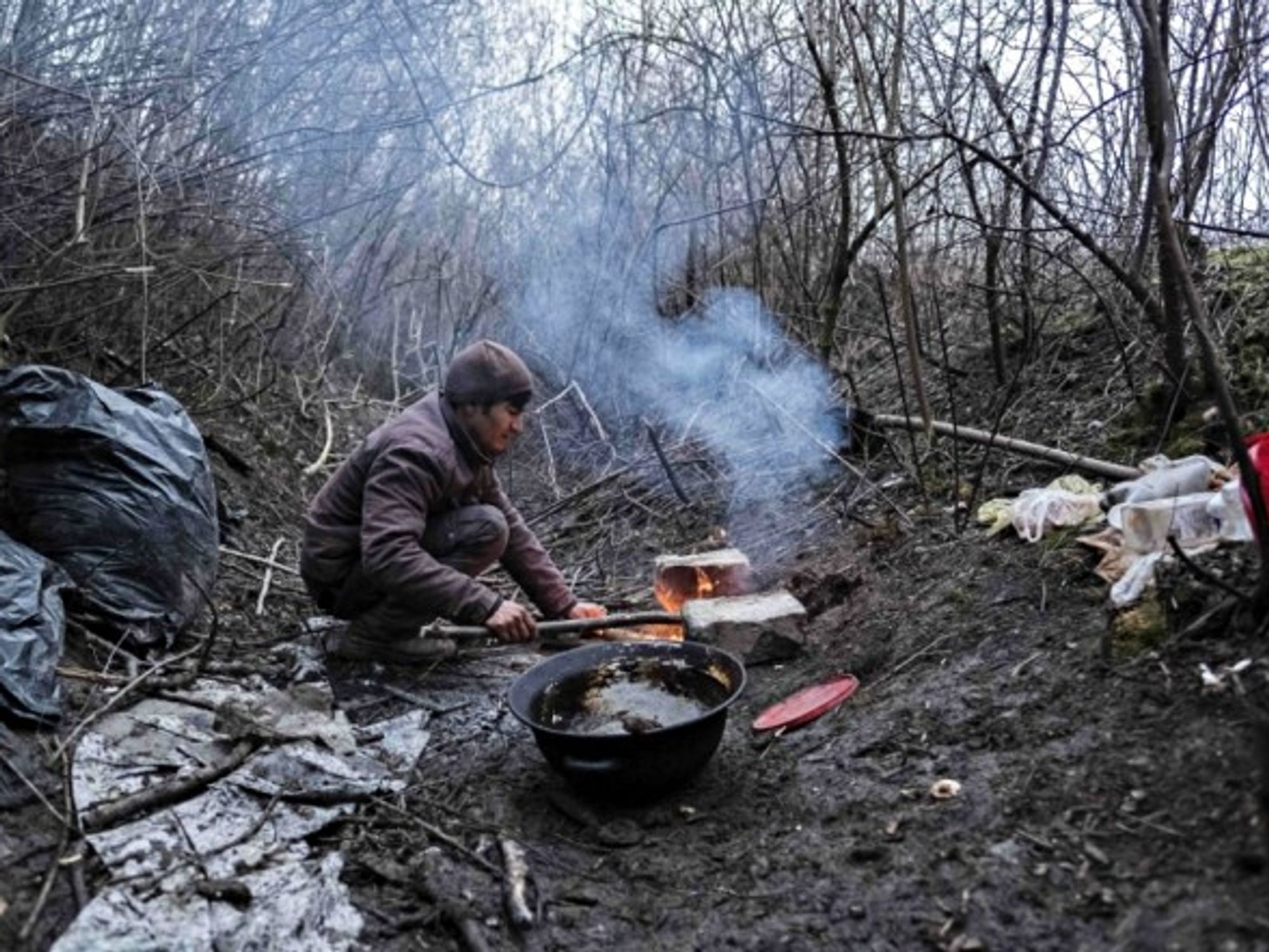 An Afghan refugee near the Serbian-Croatian border in Sid, Serbia on February 11