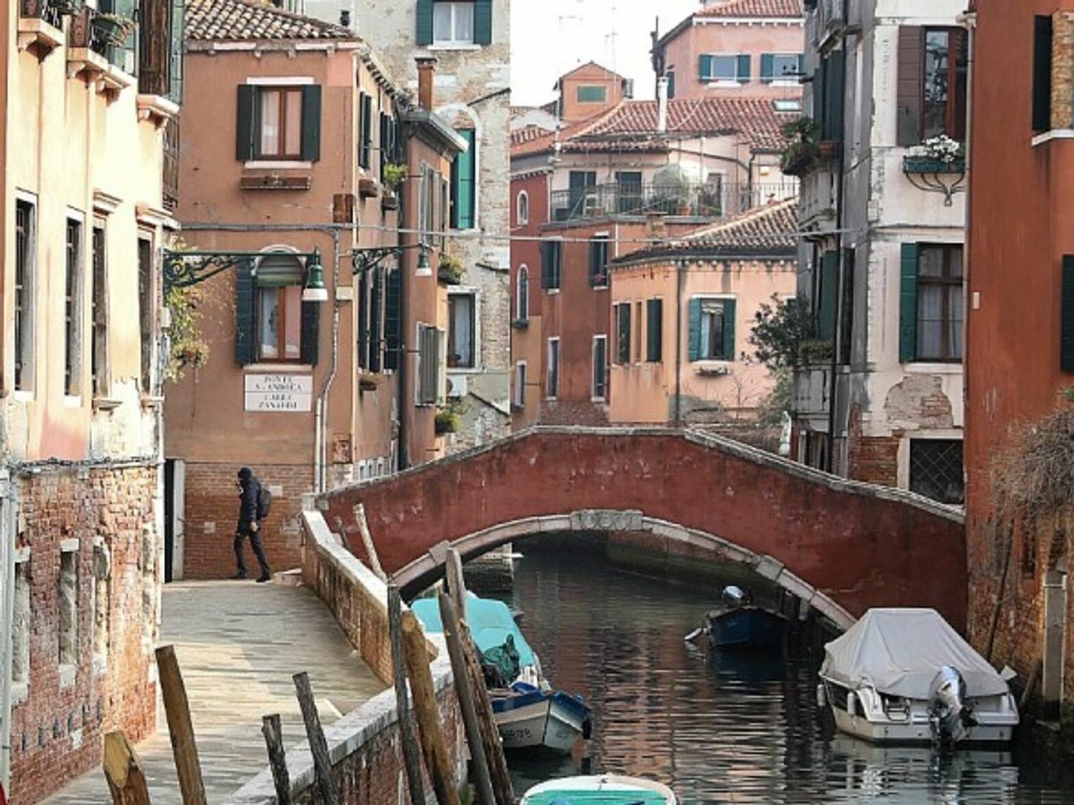 An almost empty canal street in Venice on Feb. 24