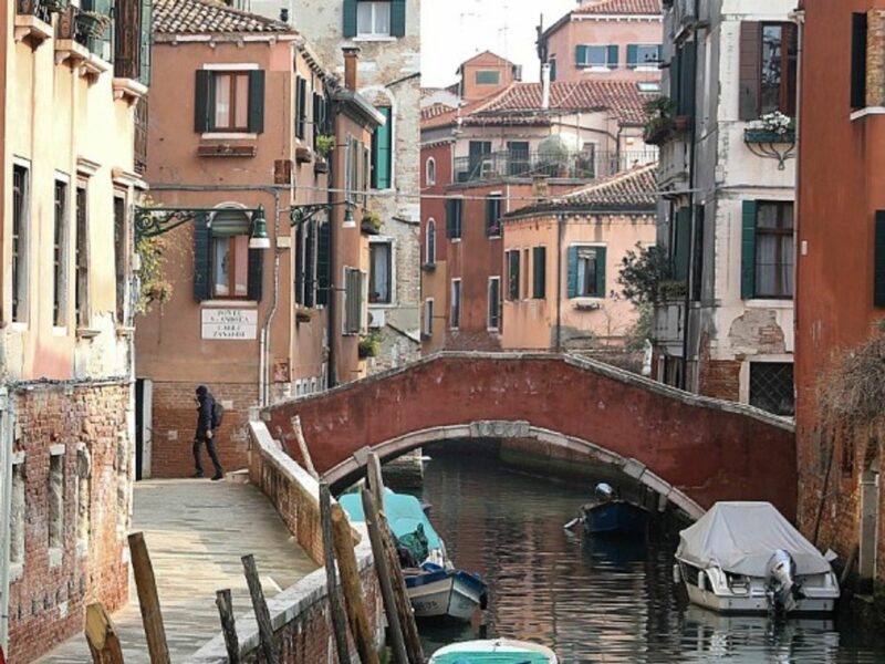 An almost empty canal street in Venice on Feb. 24