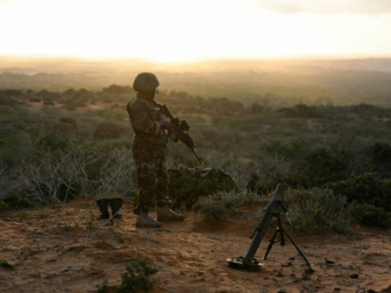 An AMISOM soldier stands watch in southern Somalia