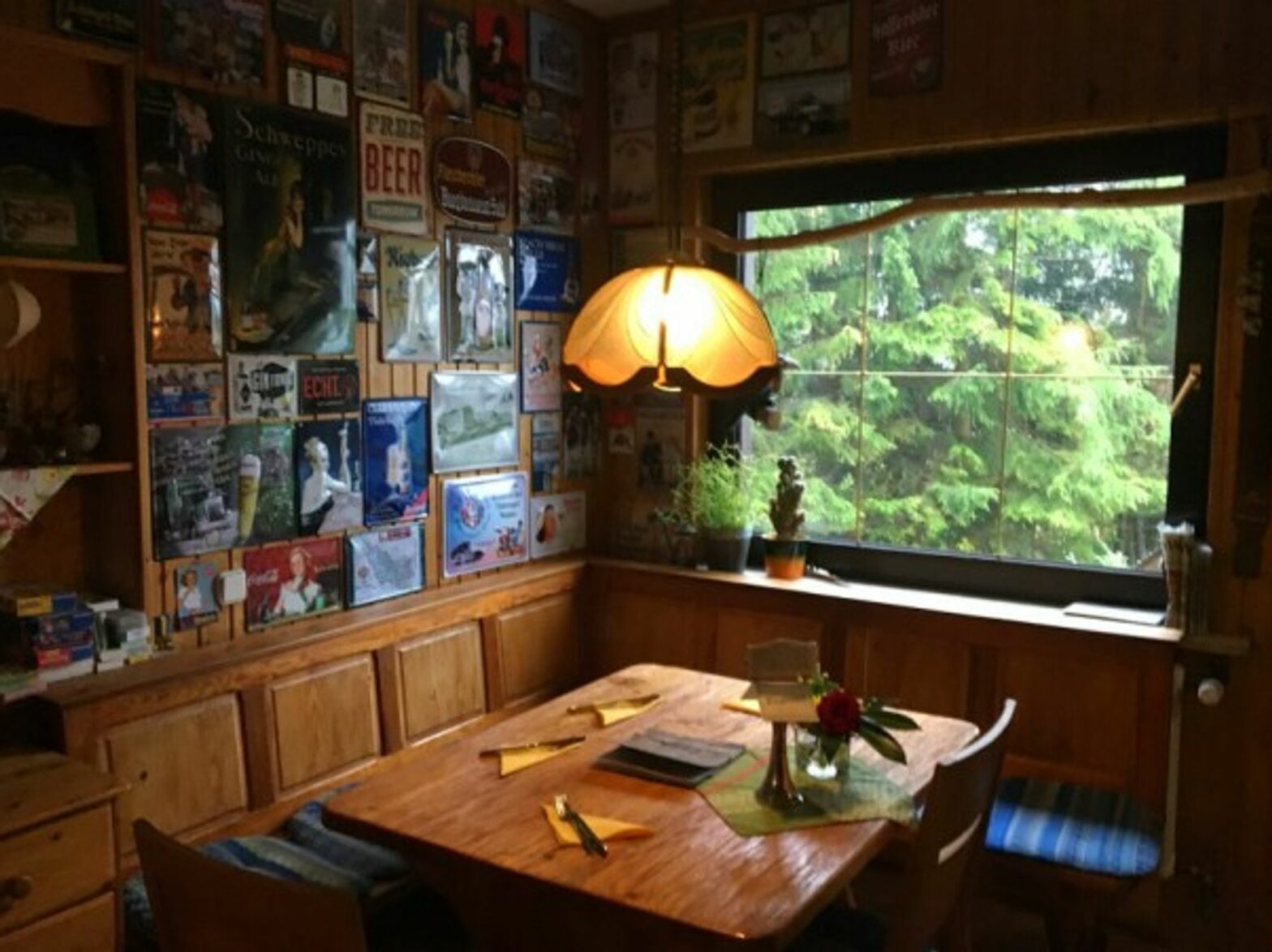 An empty table at restaurant 'Zum Waldbad' in Gehlberg, Germany.