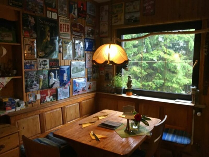 An empty table at restaurant 'Zum Waldbad' in Gehlberg, Germany.