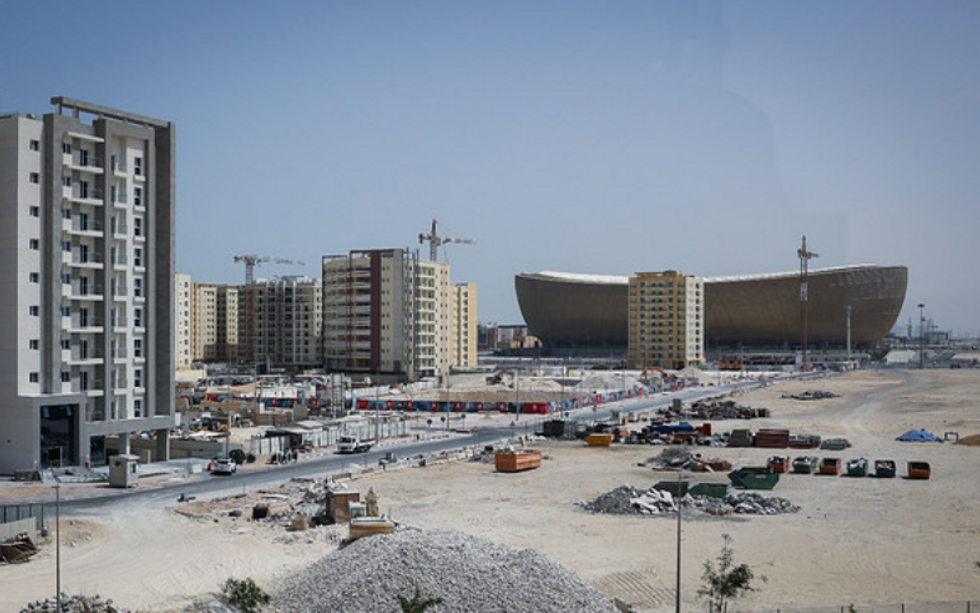 An external view of the Lusail Stadium, taken in April 2022, during a media tour.