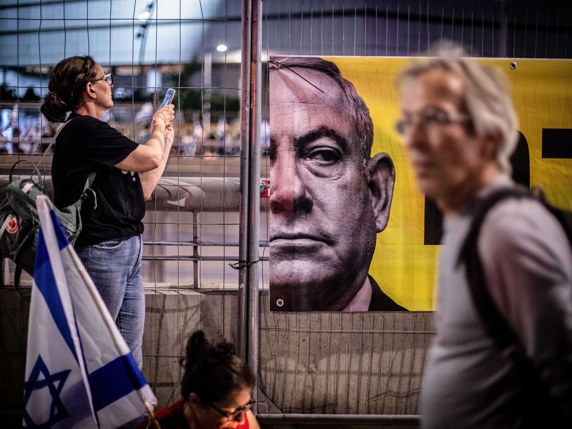 An Image of Israeli Prime Minister Benjamin Netanyahu, seen during a demonstration in Tel Aviv.