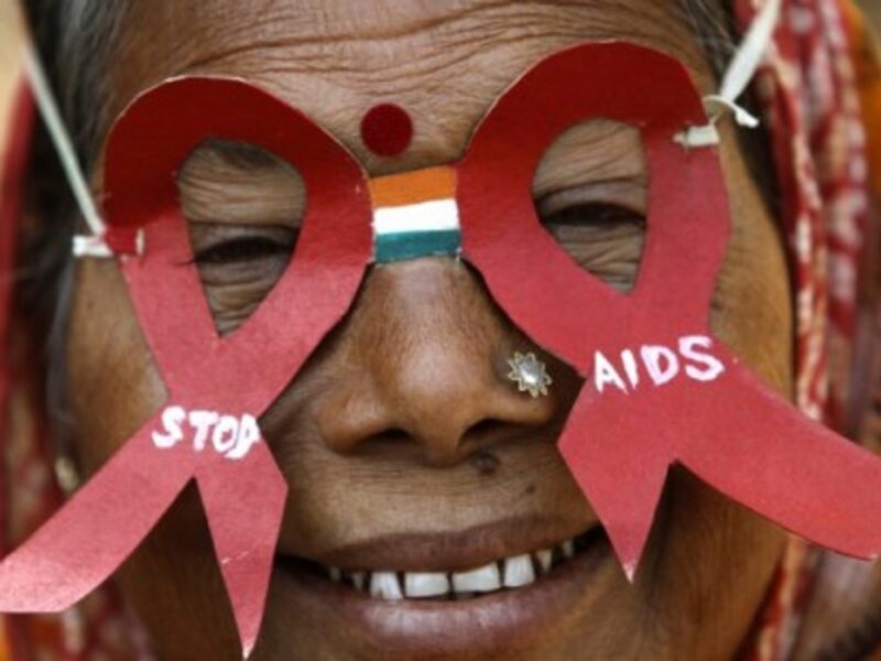 An Indian activist attends a World AIDS Day event.