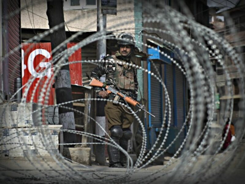 An Indian paramilitary trooper in Srinagar, in Indian-controlled Kashmir,