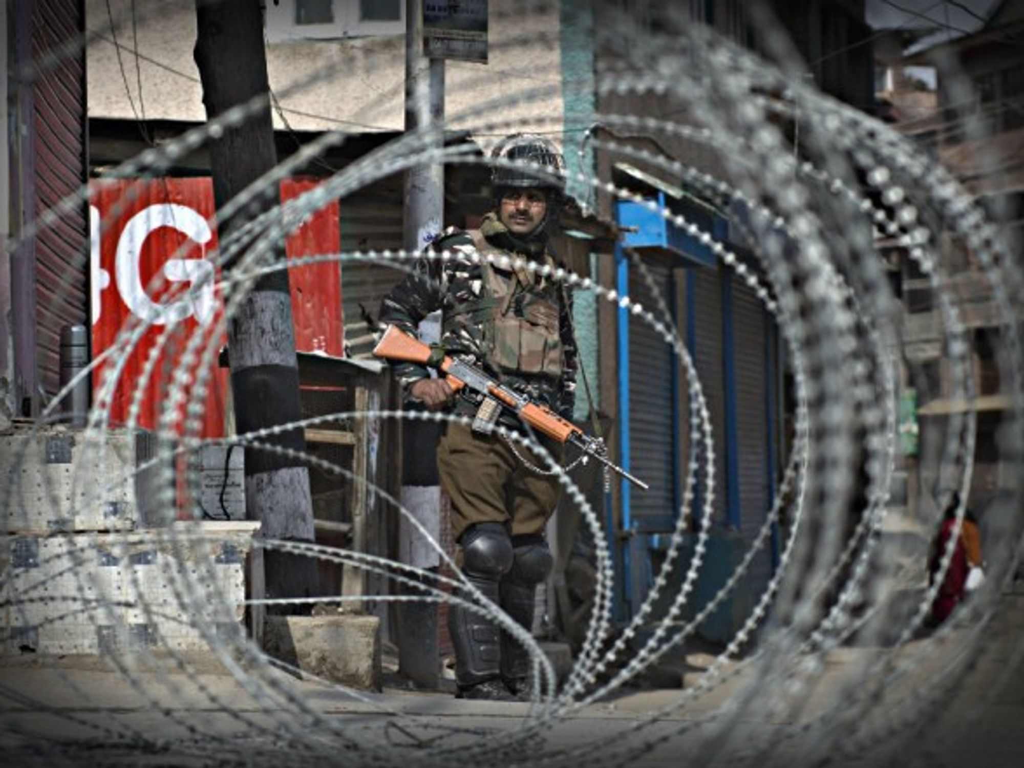 An Indian paramilitary trooper in Srinagar, in Indian-controlled Kashmir,