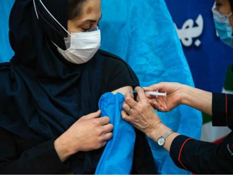 An Iranian nurse gets the Sputnik V Covid-19 vaccine in Tehran
