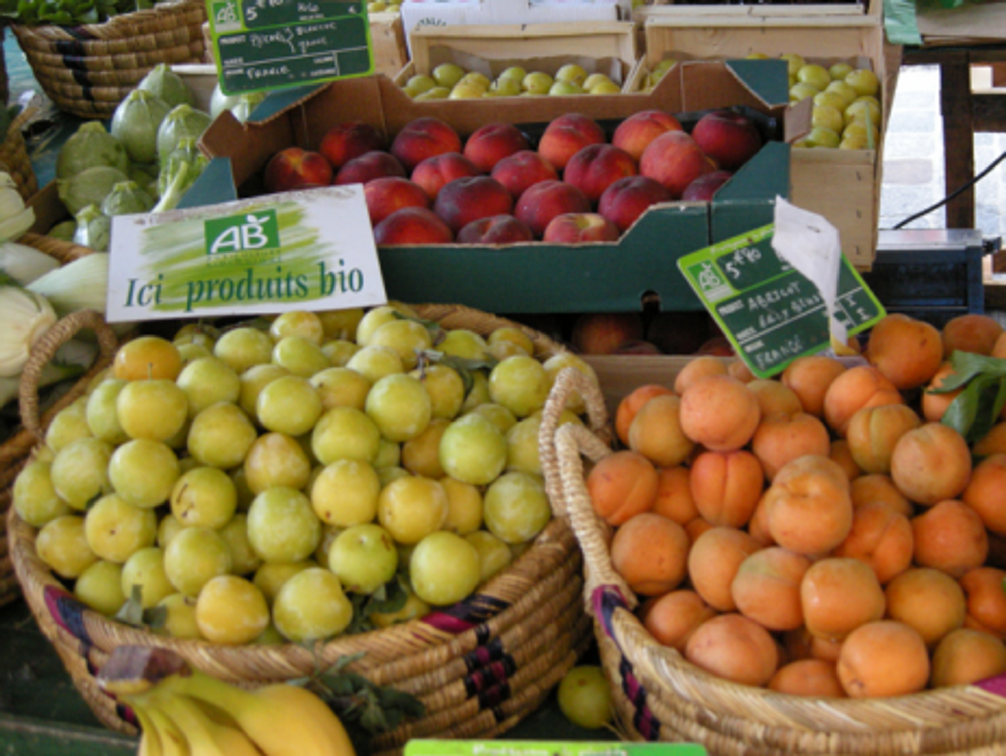 An organic vegetable stall in France.