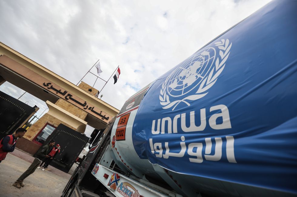 An UNRWA fuel truck queues to enter Palestinian territories from Rafah Border Crossing.