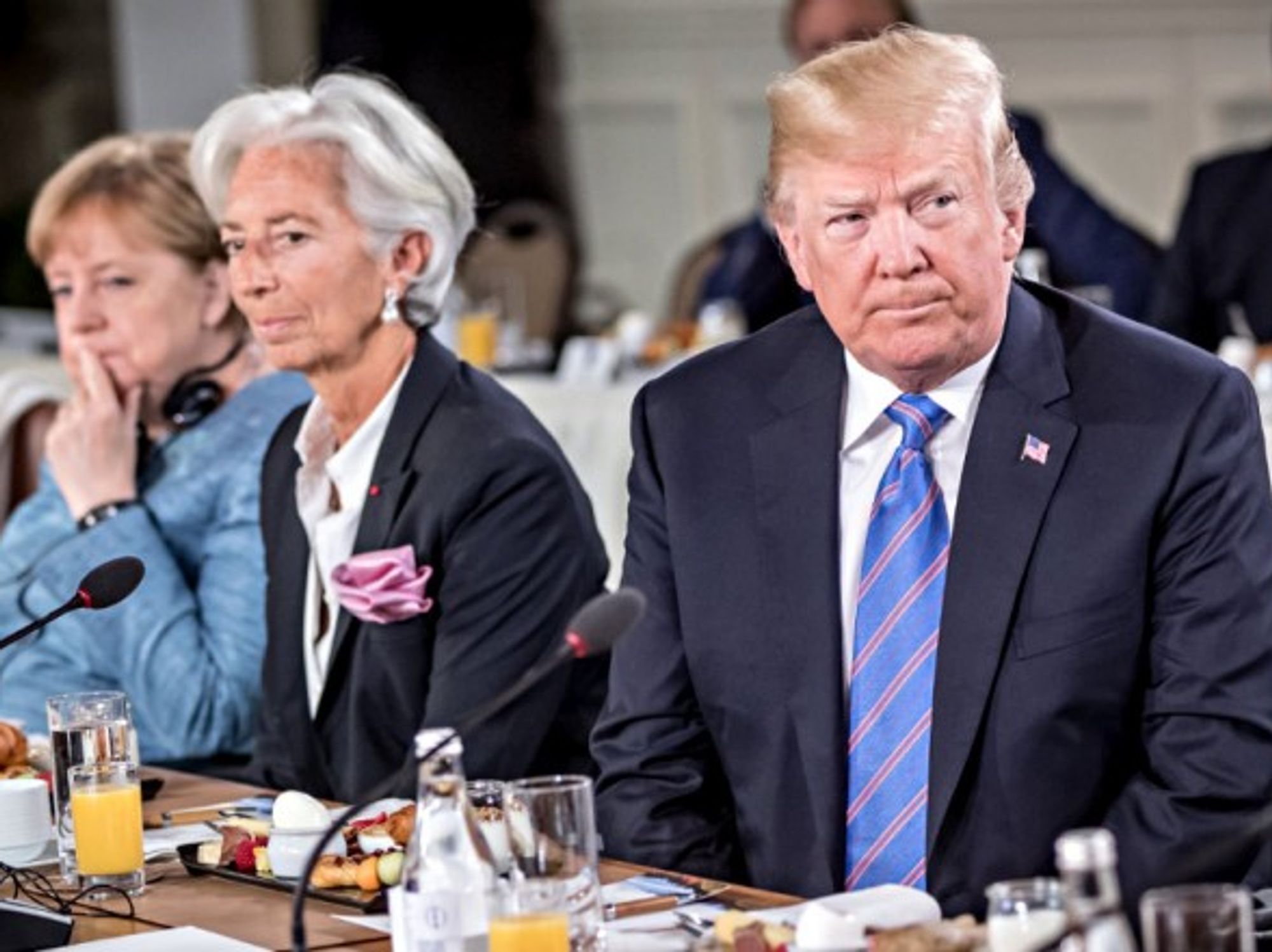 Angela Merkel, Christine Lagarde and Donald Trump attend the G7 Summit in Canada, on June 2018
